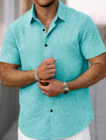 Men's Lapel Cotton And Linen Stripes Jacquard Loose Casual Shirt