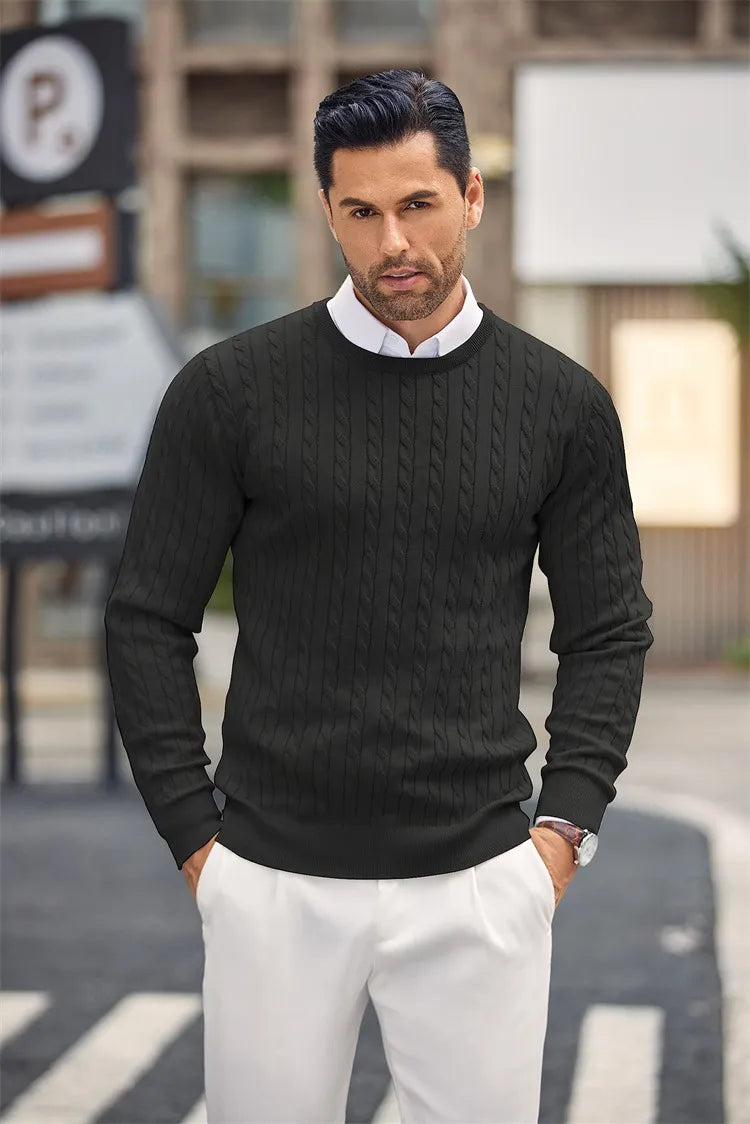 Round Neck Knitted Sweater Twisted Flower Slim Fit