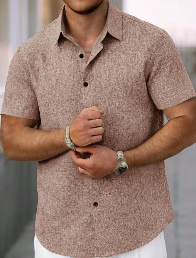 Men's Lapel Cotton And Linen Stripes Jacquard Loose Casual Shirt