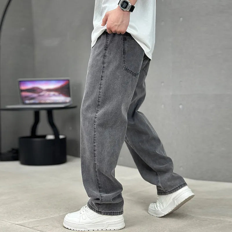 Fashion Pockets Jeans Men's Wide-leg Straight Trousers Versatile Casual Long Pants Streetwear Clothing