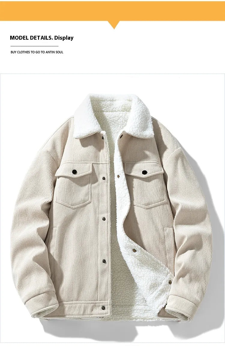 Retro Fashion Brand Fleece-lined Warm Lapel Cotton-padded Coat