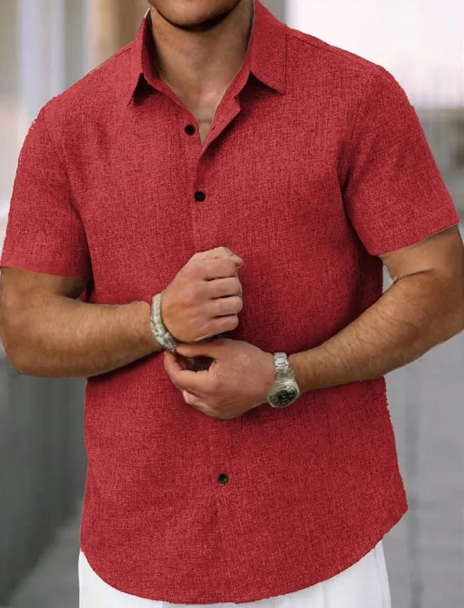 Men's Lapel Cotton And Linen Stripes Jacquard Loose Casual Shirt