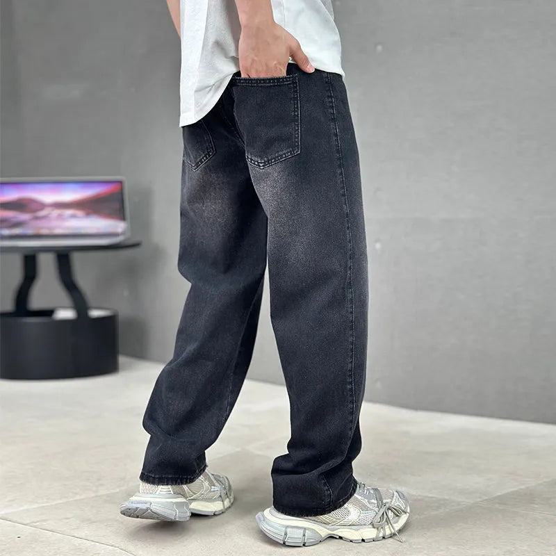 Fashion Pockets Jeans Men's Wide-leg Straight Trousers Versatile Casual Long Pants Streetwear Clothing