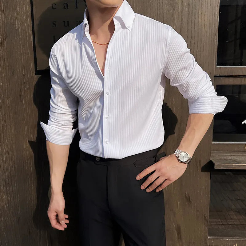 Men's Dark Stripes V-neck Long Sleeve Shirt